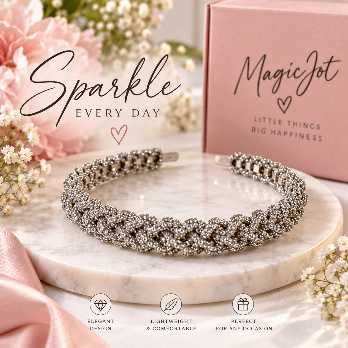 Handmade Rhinestone Cord Headband – Sparkling Silver Hair Accessory
