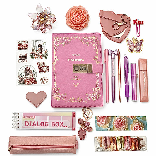 MagicJot Vintage Lock Journal Set – Pink Edition