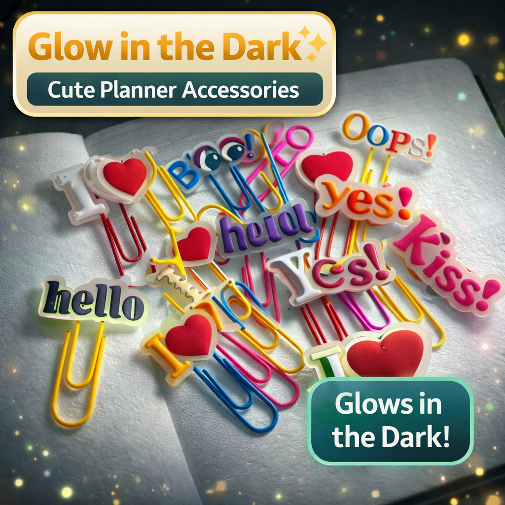 Glow in the Dark Planner Paper Clips – Cute Aesthetic Assorted Set