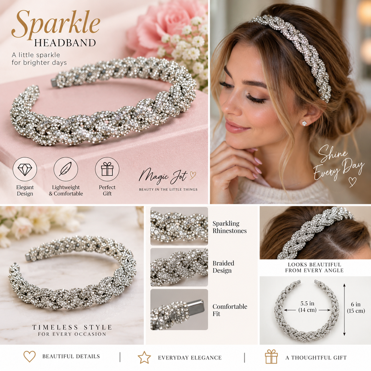 Handmade Rhinestone Cord Headband – Sparkling Silver Hair Accessory