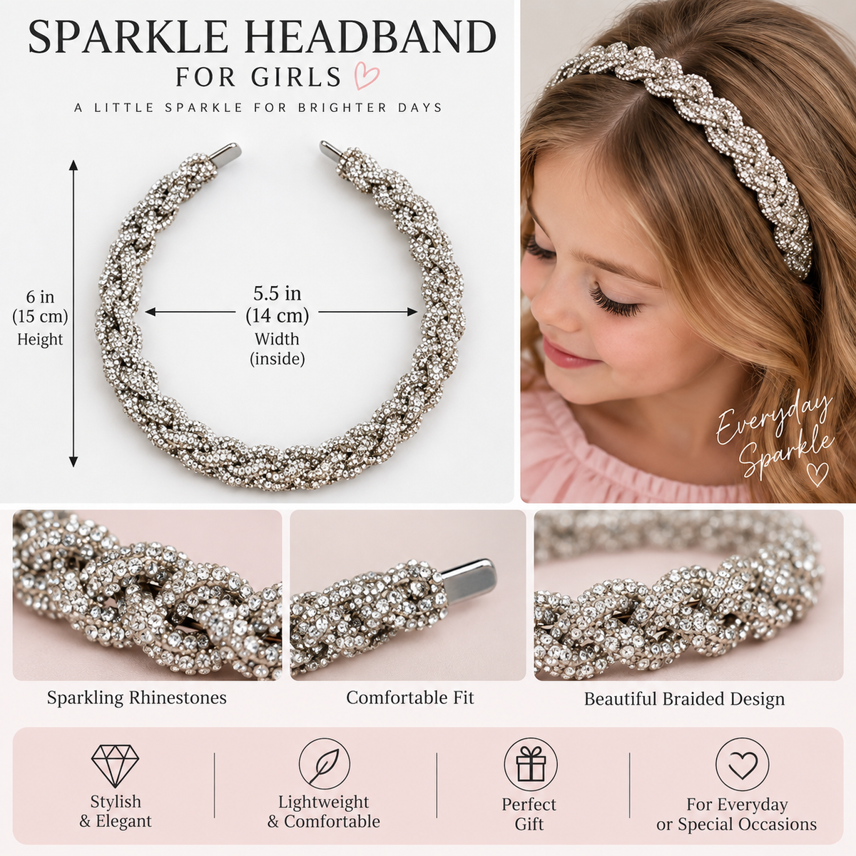 Handmade Rhinestone Cord Headband – Sparkling Silver Hair Accessory