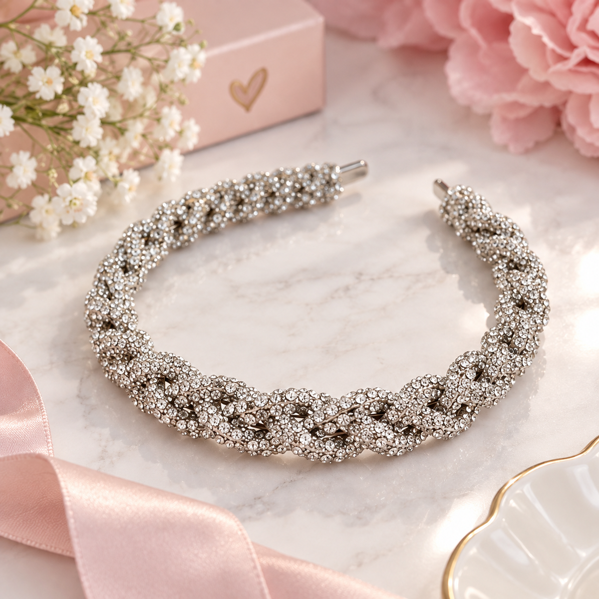 Handmade Rhinestone Cord Headband – Sparkling Silver Hair Accessory