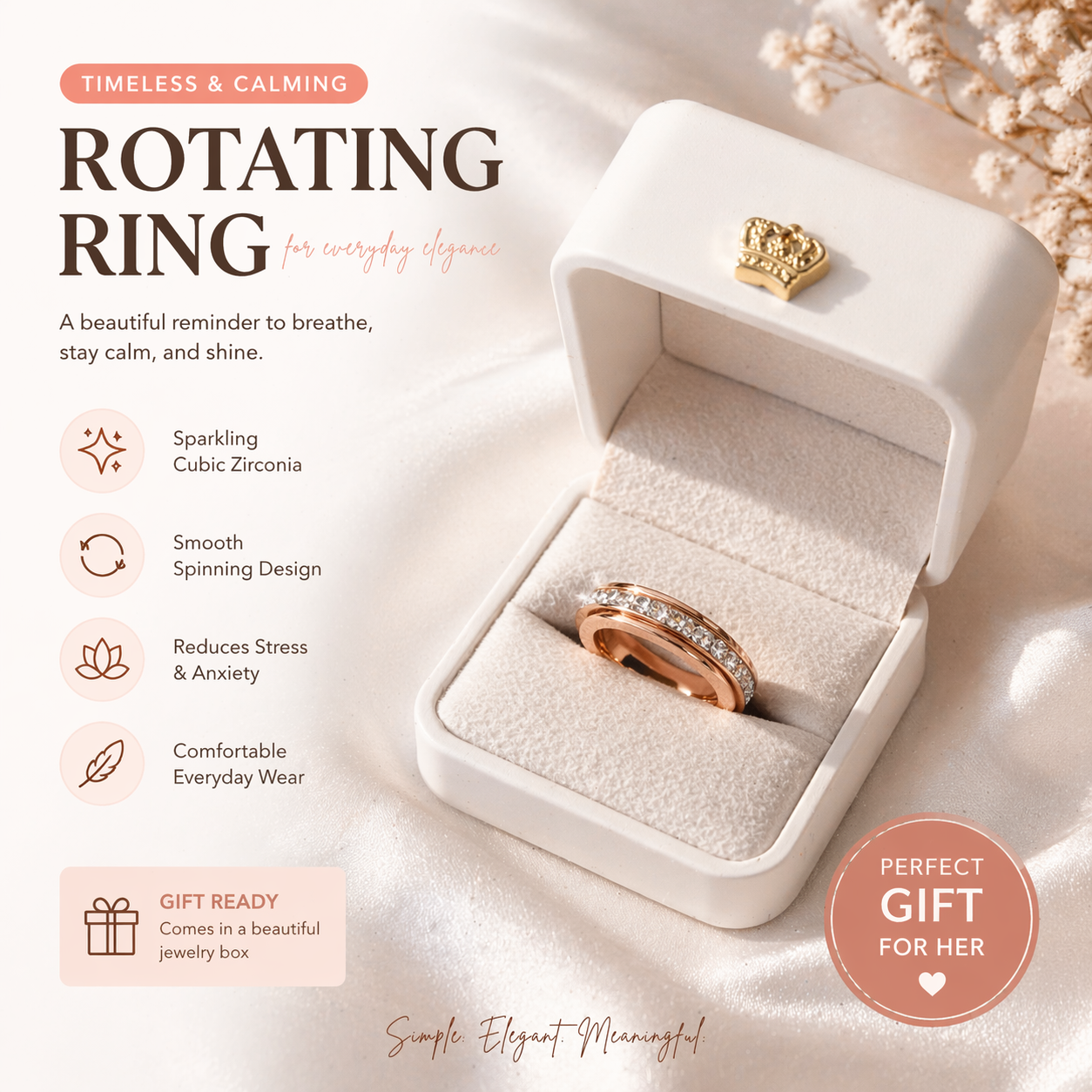 Calm Spin Ring 💍 Anti-Anxiety Spinner Ring (Gift Ready)