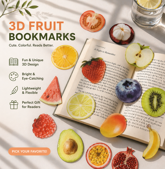 3D Fruit Bookmarks – Cute Random Fruit Bookmarks 🍓