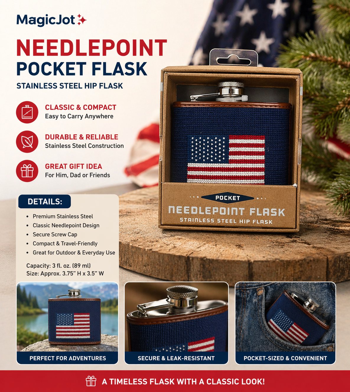 Needlepoint Pocket Flask – Stainless Steel Gift